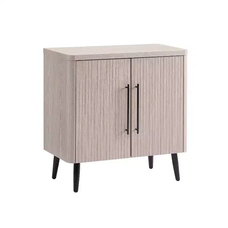 Credenza Mid-Century con 2 Ripiani Grigio Antracite / Acero / Rovere Sbiancato