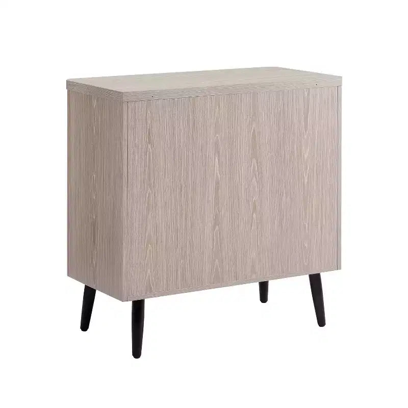 Credenza Mid-Century con 2 Ripiani Grigio Antracite / Acero / Rovere Sbiancato