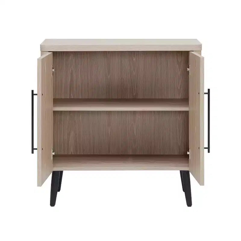Credenza Mid-Century con 2 Ripiani Grigio Antracite / Acero / Rovere Sbiancato