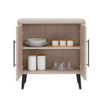 Credenza Mid-Century con 2 Ripiani Grigio Antracite / Acero / Rovere Sbiancato
