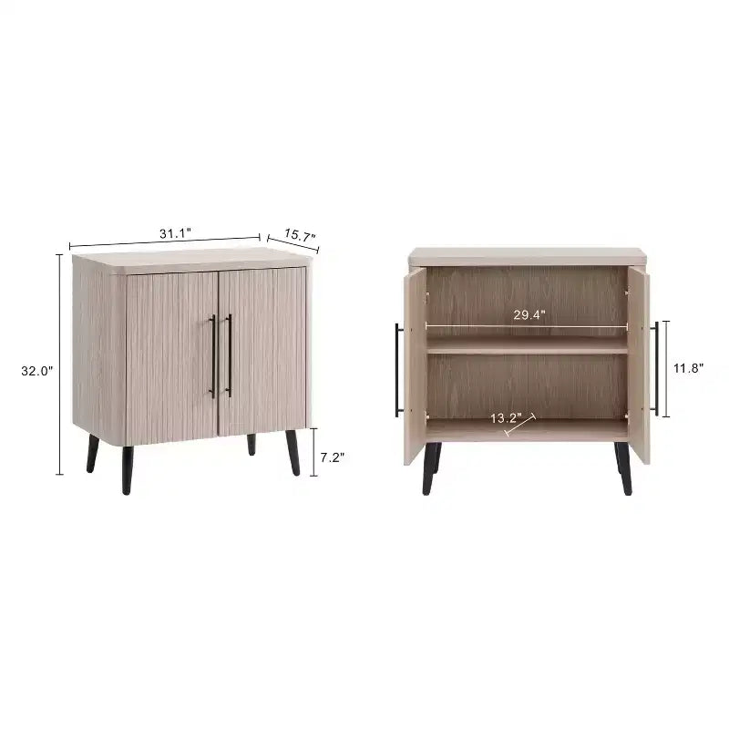 Credenza Mid-Century con 2 Ripiani Grigio Antracite / Acero / Rovere Sbiancato