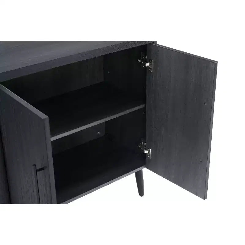 Credenza Mid-Century con 2 Ripiani Grigio Antracite / Acero / Rovere Sbiancato