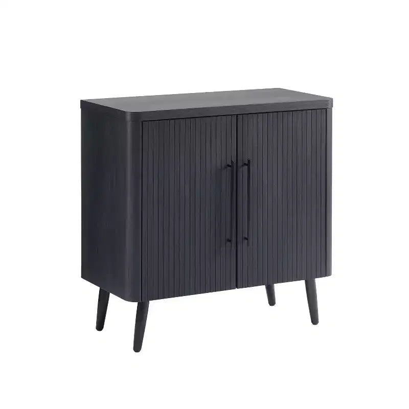 Credenza Mid-Century con 2 Ripiani Grigio Antracite / Acero / Rovere Sbiancato