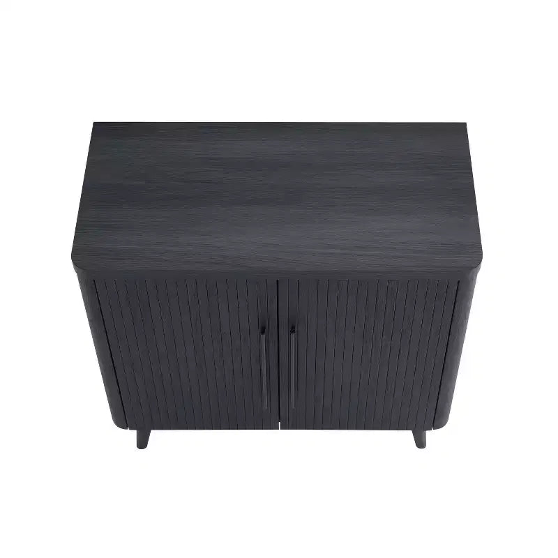 Credenza Mid-Century con 2 Ripiani Grigio Antracite / Acero / Rovere Sbiancato