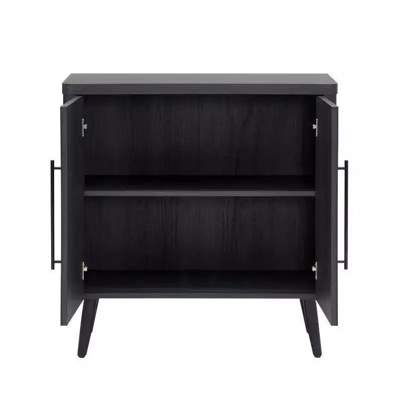 Credenza Mid-Century con 2 Ripiani Grigio Antracite / Acero / Rovere Sbiancato