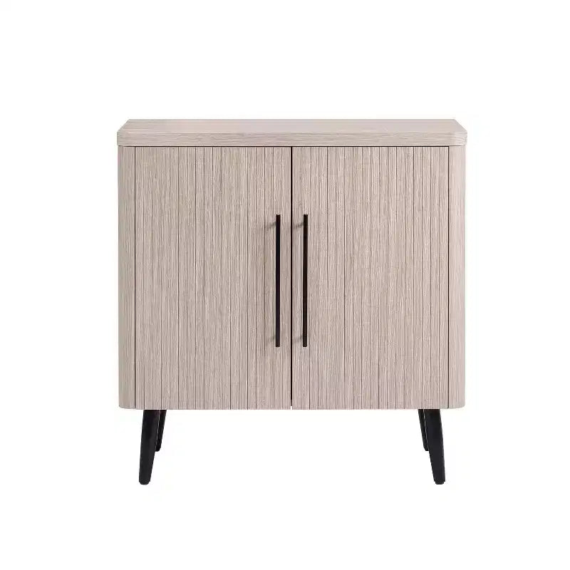 Credenza Mid-Century con 2 Ripiani Grigio Antracite / Acero / Rovere Sbiancato