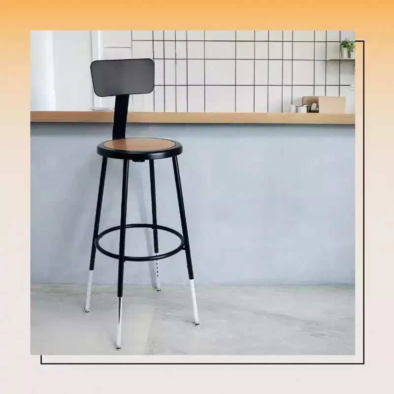 Sgabello da Bar Regolabile in Altezza, con Schienale, Nero/Grigio, 1 Posto