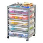 Cassettiera a rotelle in plastica a 5 cassetti, nera/grigia/bianca, con piano organizer, utente singolo