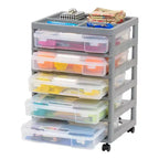 Cassettiera a rotelle in plastica a 5 cassetti, nera/grigia/bianca, con piano organizer, utente singolo