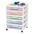 Cassettiera a rotelle in plastica a 5 cassetti, nera/grigia/bianca, con piano organizer, utente singolo