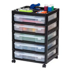 Cassettiera a rotelle in plastica a 5 cassetti, nera/grigia/bianca, con piano organizer, utente singolo