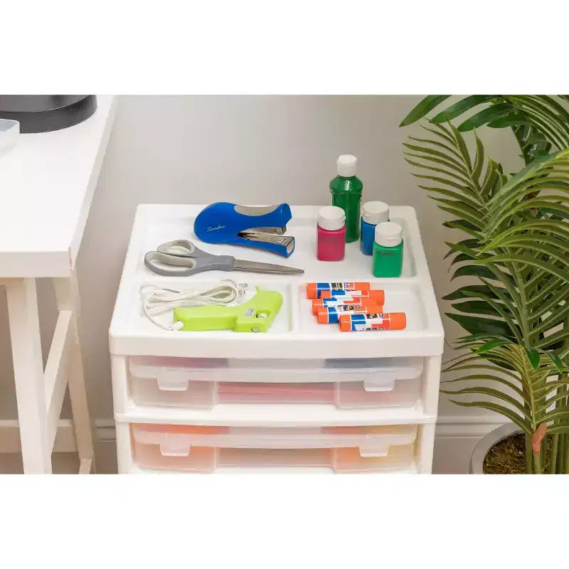 Cassettiera a rotelle in plastica a 5 cassetti, nera/grigia/bianca, con piano organizer, utente singolo