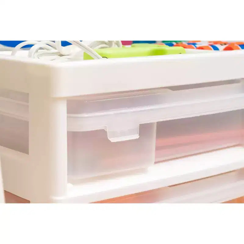 Cassettiera a rotelle in plastica a 5 cassetti, nera/grigia/bianca, con piano organizer, utente singolo