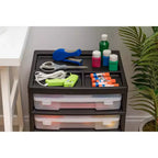 Cassettiera a rotelle in plastica a 5 cassetti, nera/grigia/bianca, con piano organizer, utente singolo