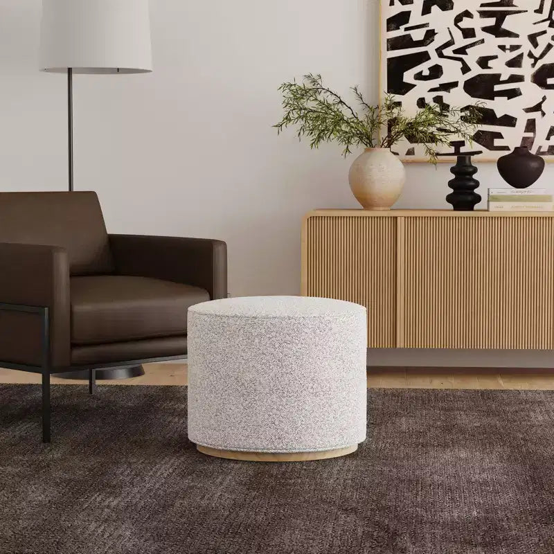 Pouf rotondo Cloud con base in legno – Crema / Crema e Grigio, 1 posto