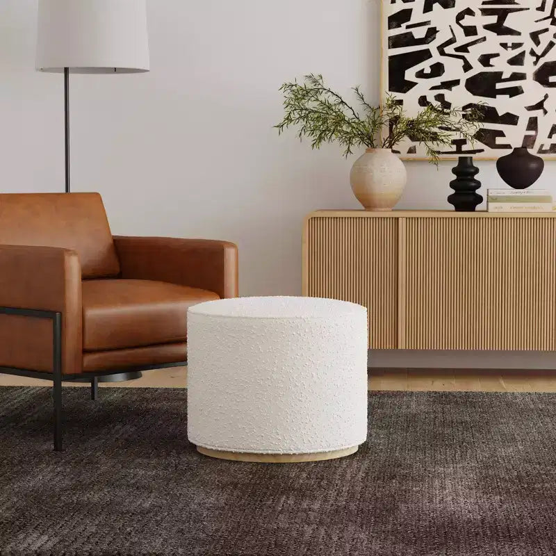 Pouf rotondo Cloud con base in legno – Crema / Crema e Grigio, 1 posto